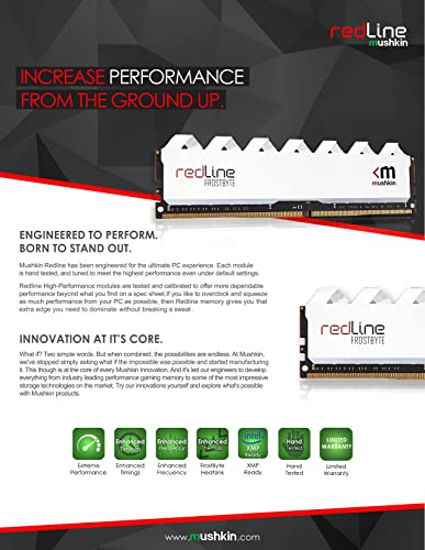 Image of Mushkin Redline White - DDR4 UDIMM - 8GB (1x8GB) 3600MHz CL-14-288-pin1.35V Desktop Ram - Non-ECC - Dual Channel - FROSTBYTE Heatsink (MRD4U360EKKT8G)