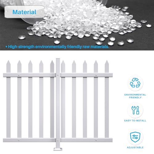 Patio Outdoor Fence 36\" Hx84 L-1Set Picket Fence Panels White Garden Vinyl Temporary Fences for Yard Pool, Plastic Dog Fencing Decorative, Suitable for Concrete Ground (20 Straight Pickets) - Thumbnail 2
