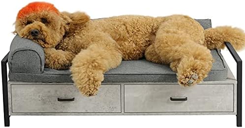 MSmask Elevated Dog Beds Frame, Dogs Cats Sofa Chair with Drawer, MDF Board & Metal Frame Dog Furniture Modern Style
