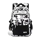 FANDARE Mochila Infantil Estilo Graffiti Urbano Mochilas Escolar para Secundaria y Preparatoria Multifuncional para 5 a 22 Años Mochila Versátil para Niñas Niños Viajes UniversidadNegro Blanco