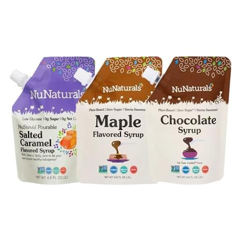 Pourable Maple, Caramel, Chocolate Stevia Syrup, Sugar-Free Syrup 6.6 oz 3 Pack (Multi-Pack) Cover