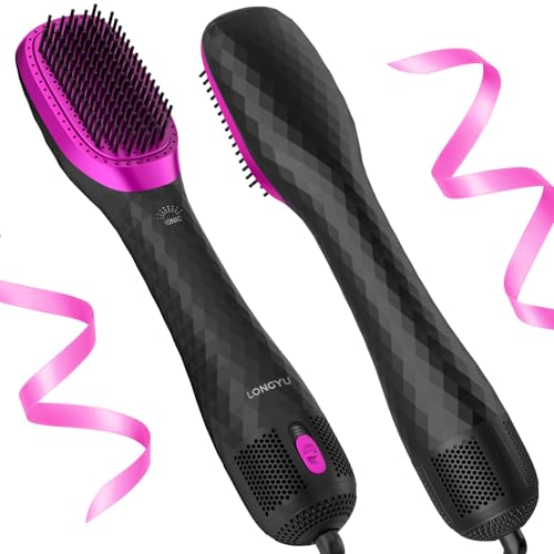Longyu 3 in 1 Hair Dryer Brush Straightener 1200W Negative