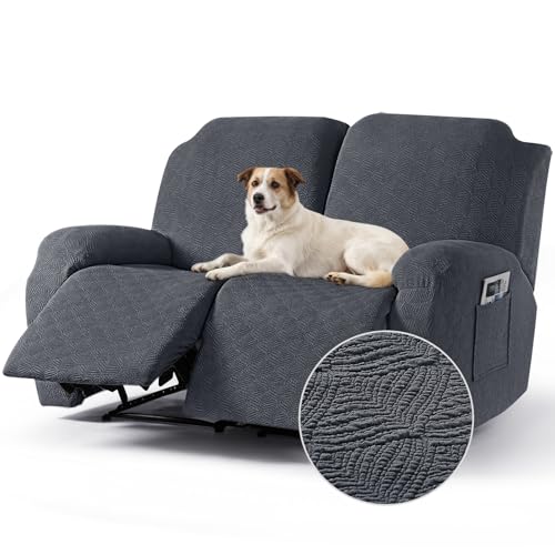 Image of Timeles Extra Wide Recliner Loveseat Cover Oversized Reclining Couch Covers Sofa Slipcovers Stretch Soft Washable (Two-Seater Oversized, Gray)