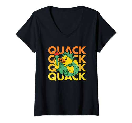 Womens QUACK NYC New York City Rubber Duck Statue of Liberty V-Neck T-Shirt