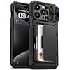 Vihibii for iPhone 15 Pro Max Case with Card Holder (4 Cards) & Slide Camera Cover & Kickstand, Military Grade Drop Protection, Rugged Hard Back & Silicone Edge Wallet Phone Case, 6.7" 2023, Black