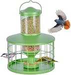 Caged Bird Feeders Squirrel-Proof, Metal, 2.8Lbs Capacity-Cage Tube Seed Feeders with Tray, Hanging Wild Bird Feeders, Attract Birds,Detachable Cleaning, Starling Proof Wild Bird Feeder(Green)