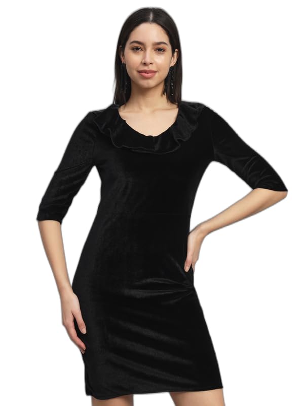 Image of V-Neck Party Dress for Women Bodycon | Shiny Velvet Half Sleeves Above Knee Length Outfit