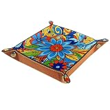 YTYVAGT Bandeja de valet,mesita de noche joyería moneda llave bandeja escritorio placa de almacenamiento,5.7x1.18 in,flor abstracta estilo étnico