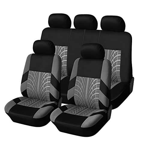 Car Seat Covers Full Set, Polyester Front Bucket Seat Protectors with Split Bench Back Seat Covers, Breathable Thicken Premium Sporty Seat Cushions, Auto Accessories for Trucks, SUV, Van (Gray/5PCS)