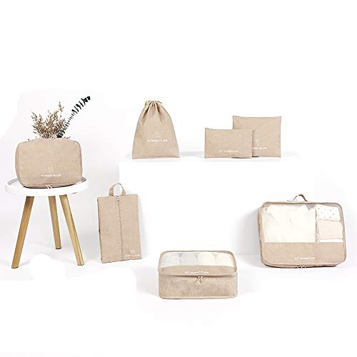 Image of Travel Storage Bag / 7 pcs Set Luggage Organizer Packing Cubes,Compression Pouch, 2019, Beige