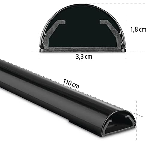 Hama 83170 cable channel aluminum (aluminum strip for TV wall mount, cable cover half round, 110 x 3.3 x 1.8 cm, cable entry for up to 5 cables, including mounting material) black