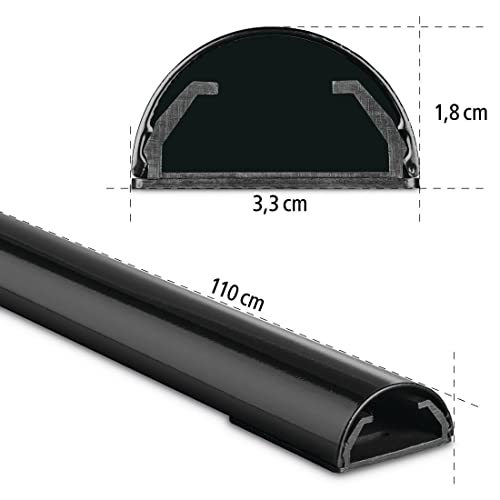 Hama Stabiler Kabelkanal aus Aluminium Schwarz (1,1 Meter Länge, für 5 Kabel, robuste halbrunde Metall Kabelabdeckung, inkl. Schrauben und Dübel)