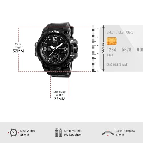 SKMEI Men's Sports Watch, Large Face Waterproof Dual Time Stopwatch Alarm LED Back Light Count Down Wrist Watch4
