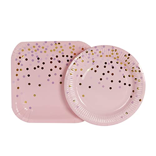 Geeklife Pink Gold Dots Paper Plates,Round Gold Pink Disposable Party Plates 9 In,20 Count Decorative Tableware For Birthday Parties, Baby Showers, Weddings And Life Celebrations #TOP6