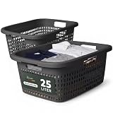 Novaliv 2er-Set Wäschekorb mit 3 Griffen 25L Anthrazit, Wäschebox Set Wäscheeimer Wäschebehälter für Bad Wäs ...