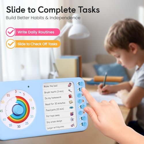 Image of 2-in-1 Visual Timer with Task Board for ADHD & Autism, Dry Erase Chore Chart and Visual Schedule for Kids & Adults, Rainbow Countdown Timer for Classroom, Home, Homeschooll (Blue)