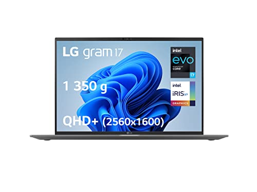 LG Gram 17Z90Q-G.AA79F - PC Portable 17' 1.3kg, écran IPS 2560x1600 Format 16:10, Intel® Evo™ i7, RAM 16Go, SSD 1To NVMe, Iris®XE Graphics, Thunderbolt™ 4, Windows 11 Home, Clavier AZERTY, Gris
