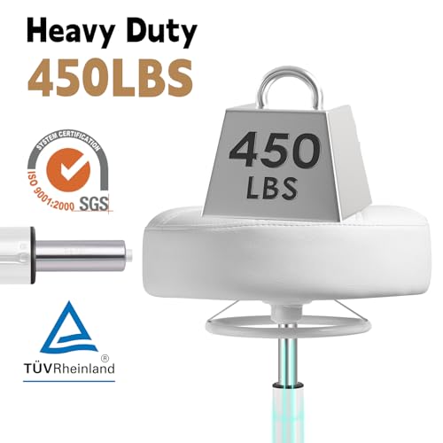 Image of Gold Rolling Stool Heavy Duty - 360Height Adjustable, Super Soft Thick Seat Cushion, Smooth Silent Rolling, Durable Rolling Stool Chair with Wheels for Salon Vanity Massage Medical, 450LBS (White 2)