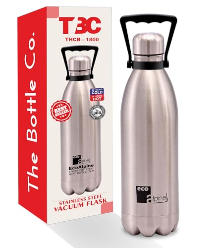 The Bottle Co. Stainless Steel Water Bottle Hot and Cold 1.8 Litre |1800ml Thermosteel Bottle with Handle | Double Wall Insulated Flask 1 Litre+ | Non Toxic, BPA Free, Eco Friendly