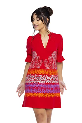 Mamatayoe Floritura Vestido Fluido para Mujer Color Rojo Estampado Multicolor