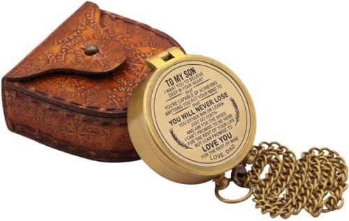 Brújula de Bolsillo de Latón, Brújula Náutica para Camping, Viajes, Senderismo y Navegación con Estuche de Cuero Impreso miniatura 4