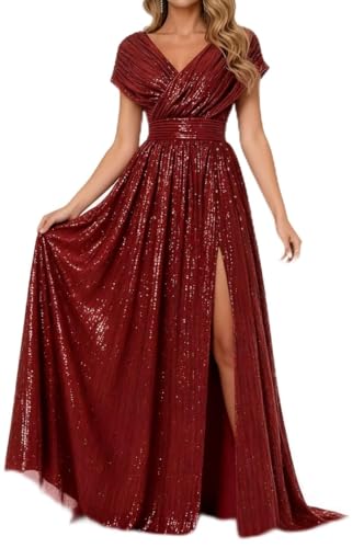 Robe de soirée formelle longue avec col en V et paillettes haute couture ZMKI670