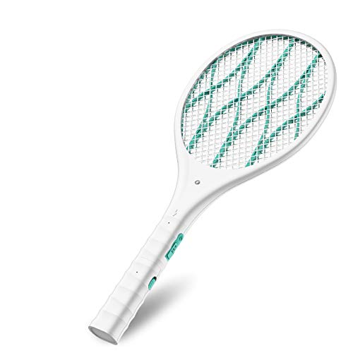 Intelabe Bug Zapper, Mosquito Killer USB Rechargeable Electric Fly Swatter for Home, Outdoor, Powerful 4000V Grid, Detachable Flashlight, LED Light, Safe to Touch with 3-Layer Safety Mesh-White