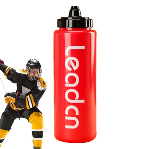 Squeeze Gym Water Bottle | 33oz Workout Water Bottle Reusable, Leakproof - Easy Open Lid Dishwasher Safe PE Bottle for Goalie, Cages, Soccer Sports