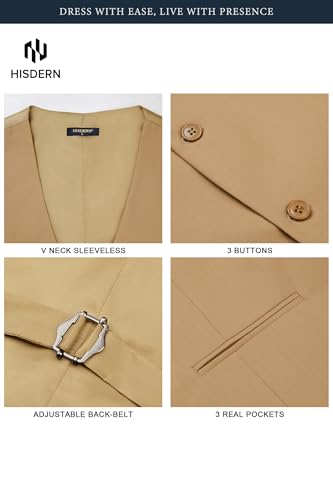 Image of HISDERN Mens Suit Vest Business Casual Dress Waistcoat Vest Solid Color Formal Wedding Vests for Suits or Tuxedo