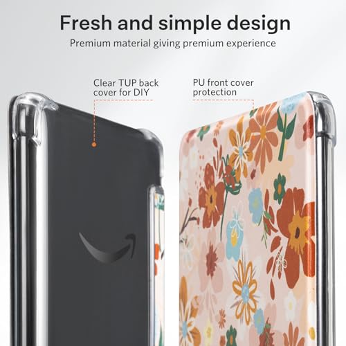 Image of CoBak Case for 6 inch Kindle 11th Gen (2024 and 2022 Release) - Ultra Slim Transparent Clear TPU Back Shell Protective Cover with Auto Wake /Sleep for Kindle 11th Generation 2024 Release, Flowers