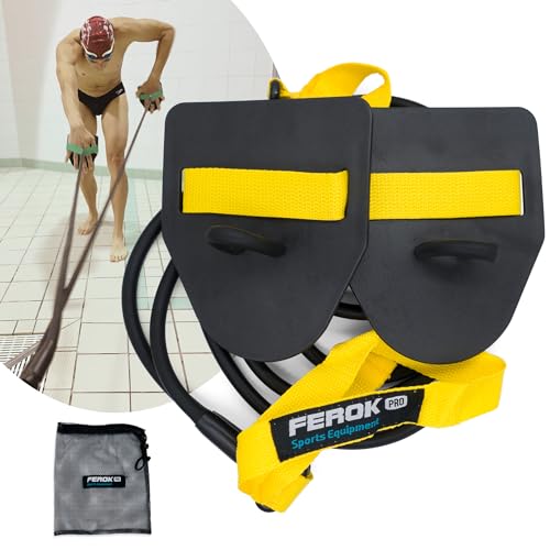 Ferok Pro - Swimming Resistance Band Set with Paddles – The Ultimate Swim Training Equipment for Dryland Workout - Resistance Bands & Cords for Swimming - Including Exercise - Light Yellow