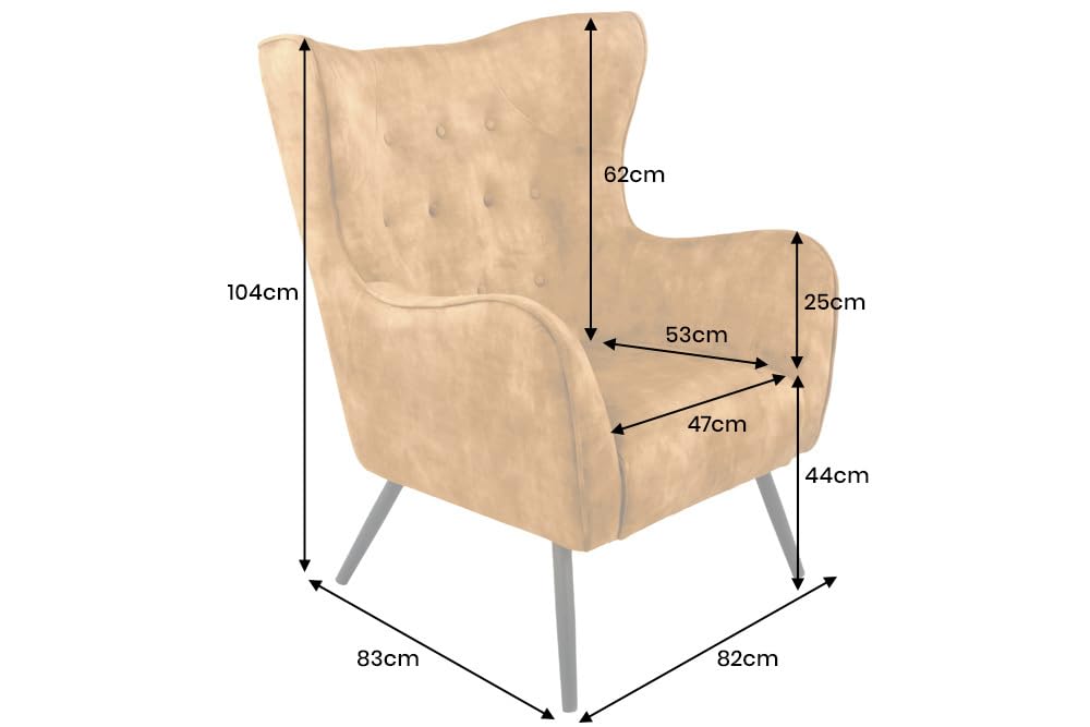 Riess Ambiente Design XL Sessel Amsterdam - senfgelb Samt - Schwarze Metallbeine - Retro Stil, Rundum Bezug