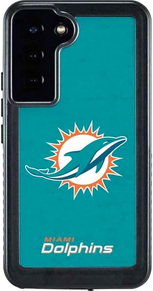 Skinit Waterproof Case Compatible with Samsung Galaxy S23 Plus - Officially Licensed NFL Miami Dolphins Distressed- Aqua Design