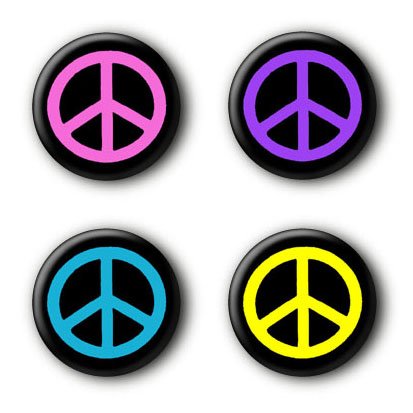 4 Peace Buttons Frieden 70s Peacesigns Anstecker Buttonset Ansteckbuttons #1 (2,5cm) Cover
