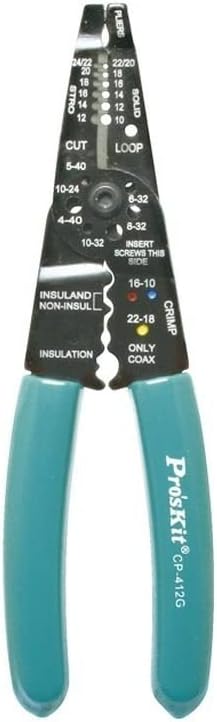 Proskit CP-412G - Alicates para pelar cables multifunción, tijeras y crimpadoras (8 pulgadas), cortes y tiras de línea eléctrica, herramienta de mano
