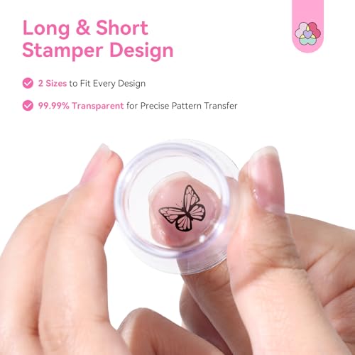 Image of Saviland French Tip Nail Stamp: 4PCS Nail Art Stamper Kit Clear Silicone Nails Stamping Long & Short Jelly Stamper with Scrapers Nails Stamper Kit for French Manicure Home DIY Salon