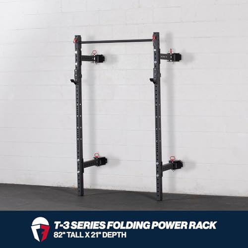 Titan Fitness T-3 Series Wall Mounted Folding Power Rack, 82" Height x 21" Depth, Compact Space-Saving Rack, 2x3 11-Gauge Steel Uprights, Includes J-Hooks & Pull-Up Bar - Thumbnail 2