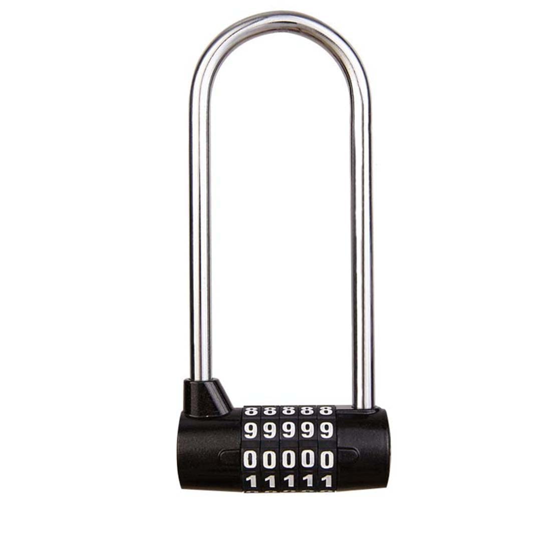 5 Digit Resettable U-Lock Padlock 2.75" Wide with 4.57" Long Shackle Door Handles Combination Lock - Black