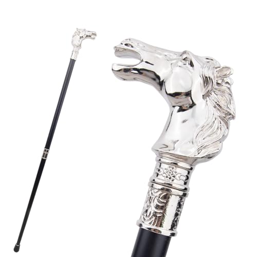White Horse Bristle Head Animal Fashion Walking Stick Decorative Cospaly Vintage Party Fashionable Walking Cane Crosier 93cm