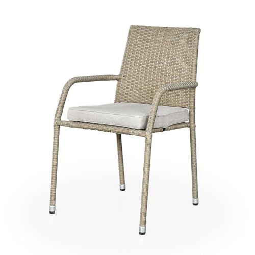 Image of Roayloak Melaka Malaysian Wicker Outdoor Chair, Fibre Rattan Chair for Home with Powder Coated Steel Frame, Sturdy Balcony Chair with Water Resistant Cushion, Durable & Long Lasting Outdoor Furniture