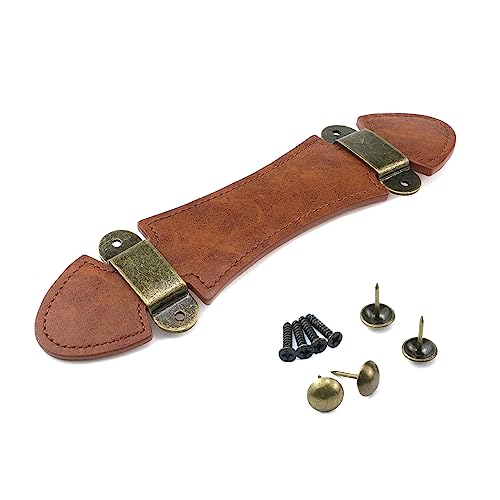 Image of MY MIRONEY 9.65 inch Brown Leather Handle Vintage Style Luggage Parts Handle Replacement Amplifier Strap for Luggage Suitcase, Type 3