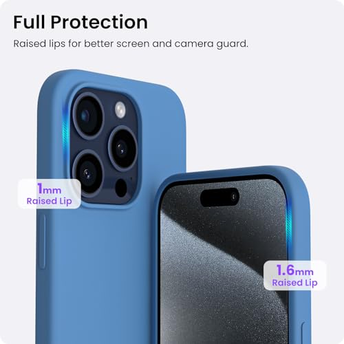 ORNARTO Compatible with iPhone 15 Pro Case 6.1", Liquid Silicone 3 Layers Full Covered Soft Gel Rubber Cover, Shockproof Protective Slim Phone Case with Anti-Scratch Microfiber Lining-Blue by ORNARTO - Image 4