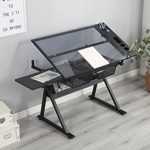 Homsof Adjustable Drafting Printing Table With Chair, Black #TOP7