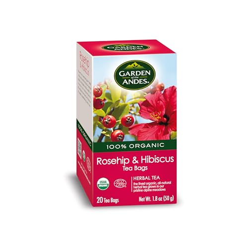 Garden of the Andes - Rosehip and Hibiscus Herbal Tea - 20 Individually Wrapped Tea Bags - Organic caffeine-free antioxidant blend - Supports digestion and immune function