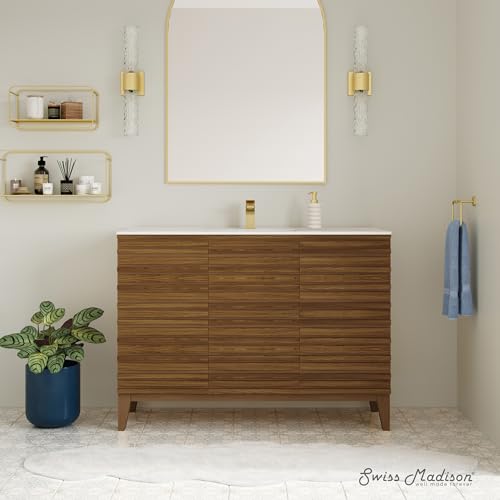 Image of Swiss Madison Cascade 48'' Bathroom Vanity in Brown Oak