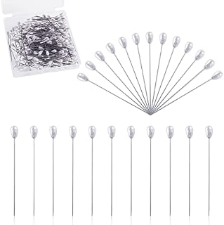 AIEX 200pcs Boutonniere Pins, Long Teardrop Pearl Pins White Straight Pin for Corsage Sewing DIY Crafts Wedding Decorations (54mm)