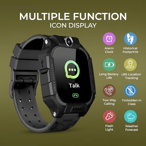 Image of GameSir Kids Smartwatch for Boys & Girls, Men & Women, Sim Card Support, Location Tracker /GPS System, Music Player, Camera, Video,Notification, Alarm, Waterproof, Calling Smart Watch-Black