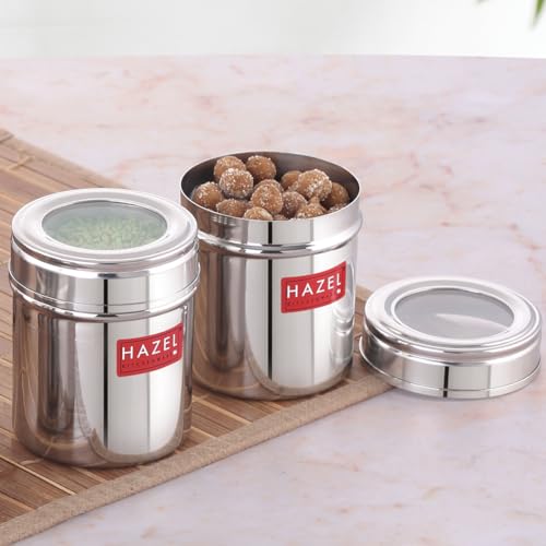 Image of HAZEL Stainless Steel Top See Containers, 250 ml (Pack of 2) | See Through Lid Steel Jars for Spices, Dry Fruits & Kitchen Use