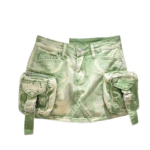 Mini jupe streetwear en jean A-line avec grande poche tridimensionnelle pour femme en été