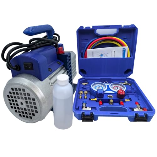 AC Vacuum Pump & Gauge Set for Auto HVAC Systems